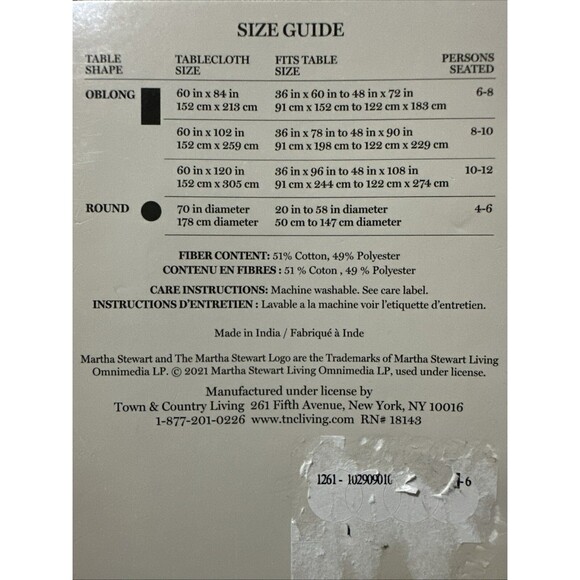 Martha Stewart Fabric Tablecloth Gray White Hearts 60x84 Oblong NEW - Picture 5 of 5